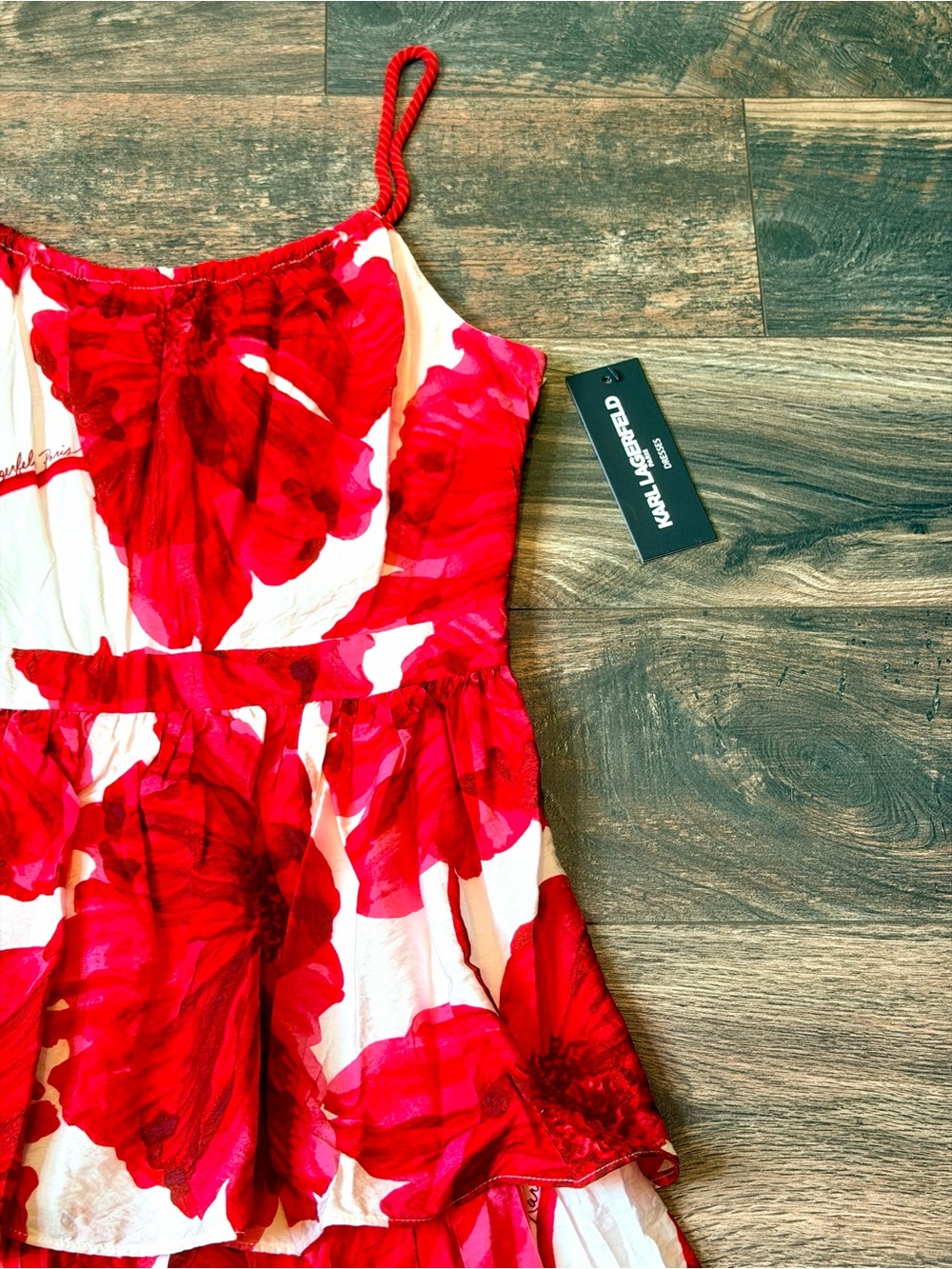 Karl Lagerfeld Paris Tiered Floral Print Red and White Maxi Dress size 6 - Picture 14 of 16